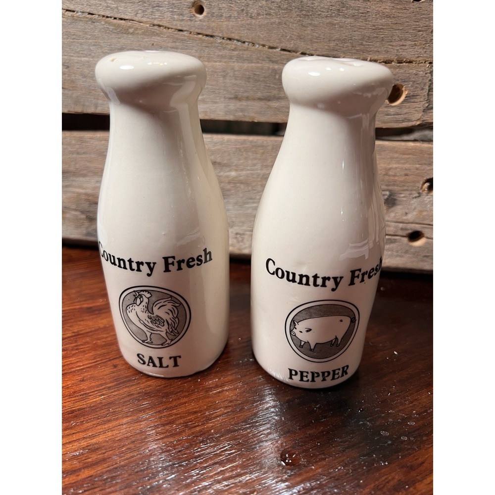 Farm Country Fresh Milk Bottle Salt and Pepper Shakers Vintage Rooster and Pig